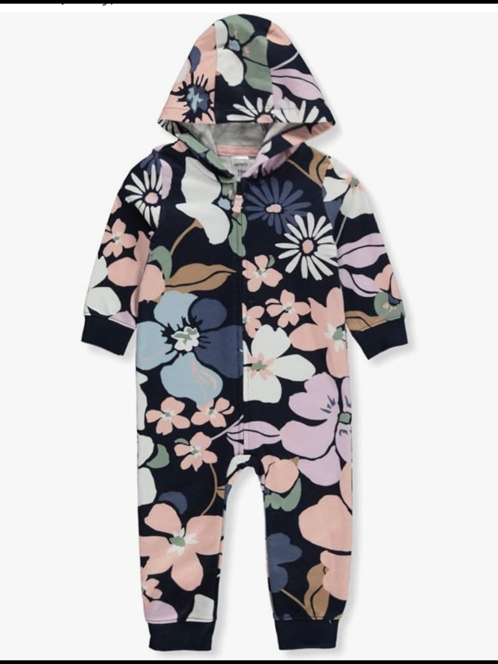 Carter's Baby Girls' Hooded Footed Coveralls - Coral/Navy, 6 Months